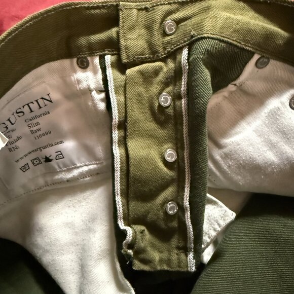 Gustin #159 Japan Olive Japanese Selvedge Denim Jeans Button Fly Slim size 32 - Picture 8 of 13